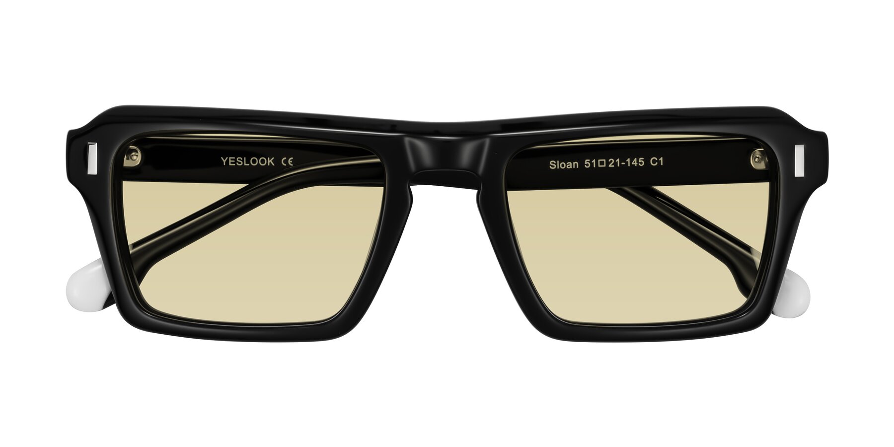 Folded Front of Sloan in Black with Light Champagne Tinted Lenses
