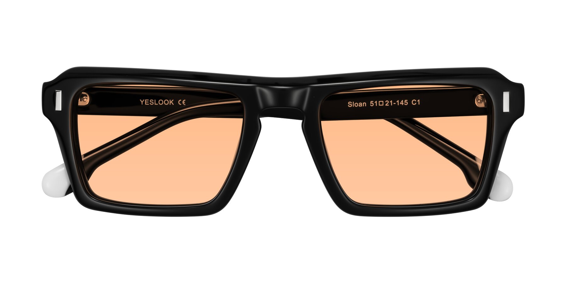 Folded Front of Sloan in Black with Light Orange Tinted Lenses