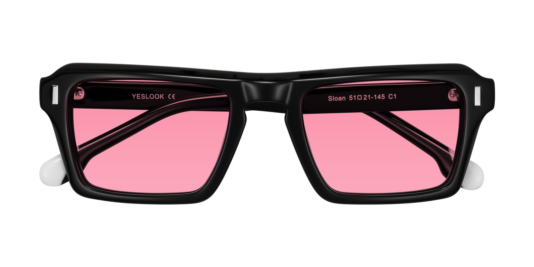 Folded Front of Sloan in Black with Pink Tinted Lenses