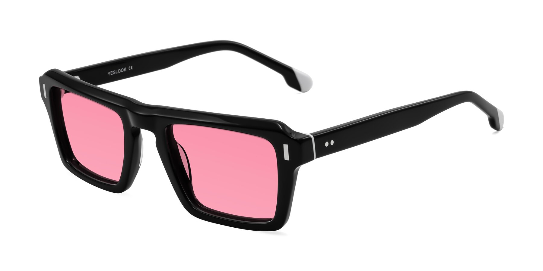 Angle of Sloan in Black with Pink Tinted Lenses