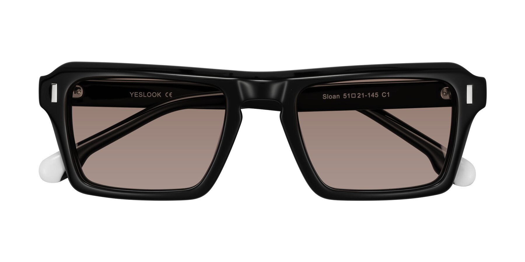 Folded Front of Sloan in Black with Medium Brown Tinted Lenses