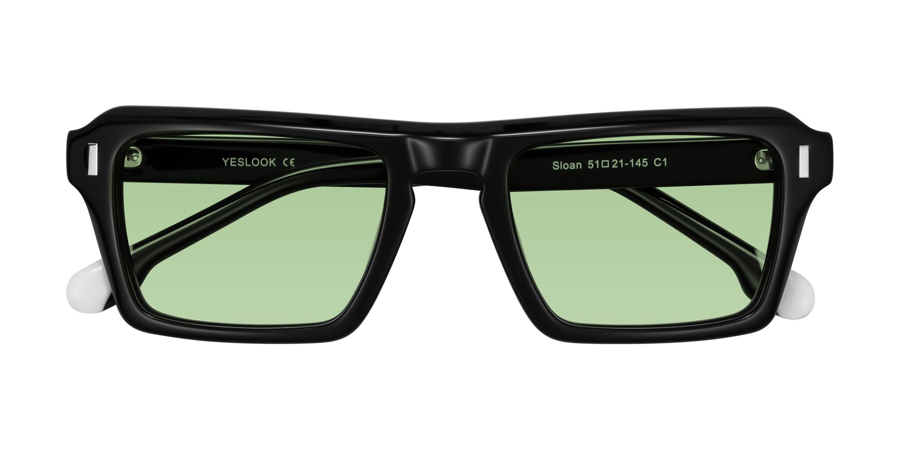 Folded Front of Sloan in Black with Medium Green Tinted Lenses