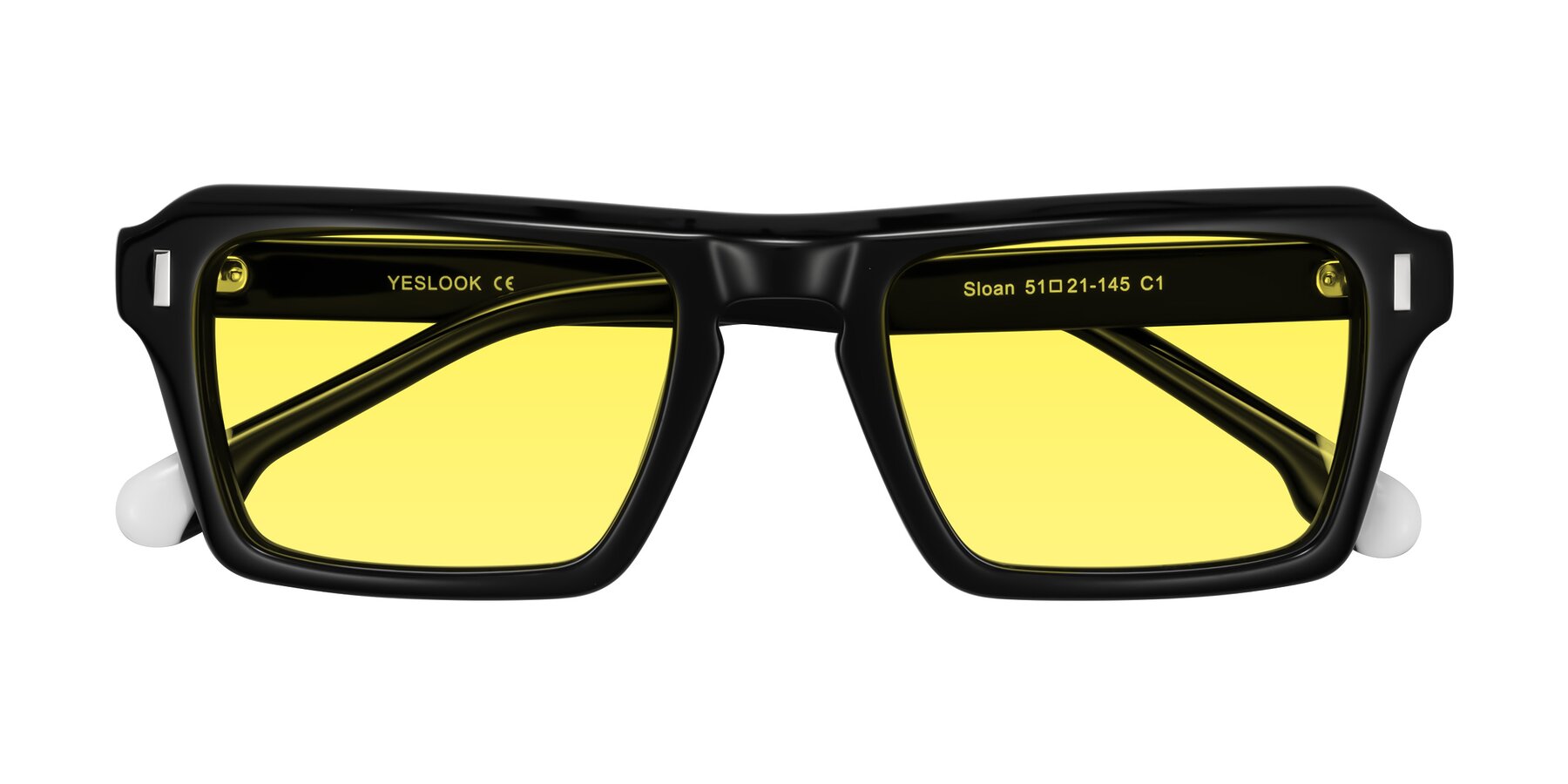 Folded Front of Sloan in Black with Medium Yellow Tinted Lenses