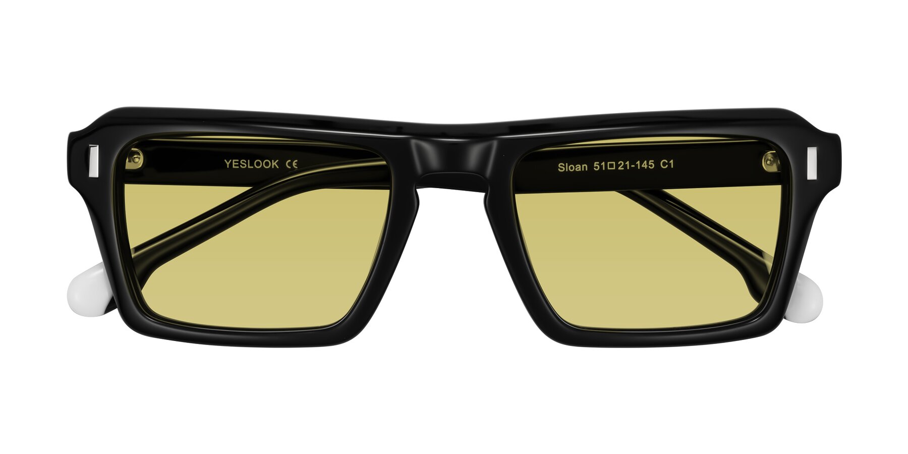 Folded Front of Sloan in Black with Medium Champagne Tinted Lenses
