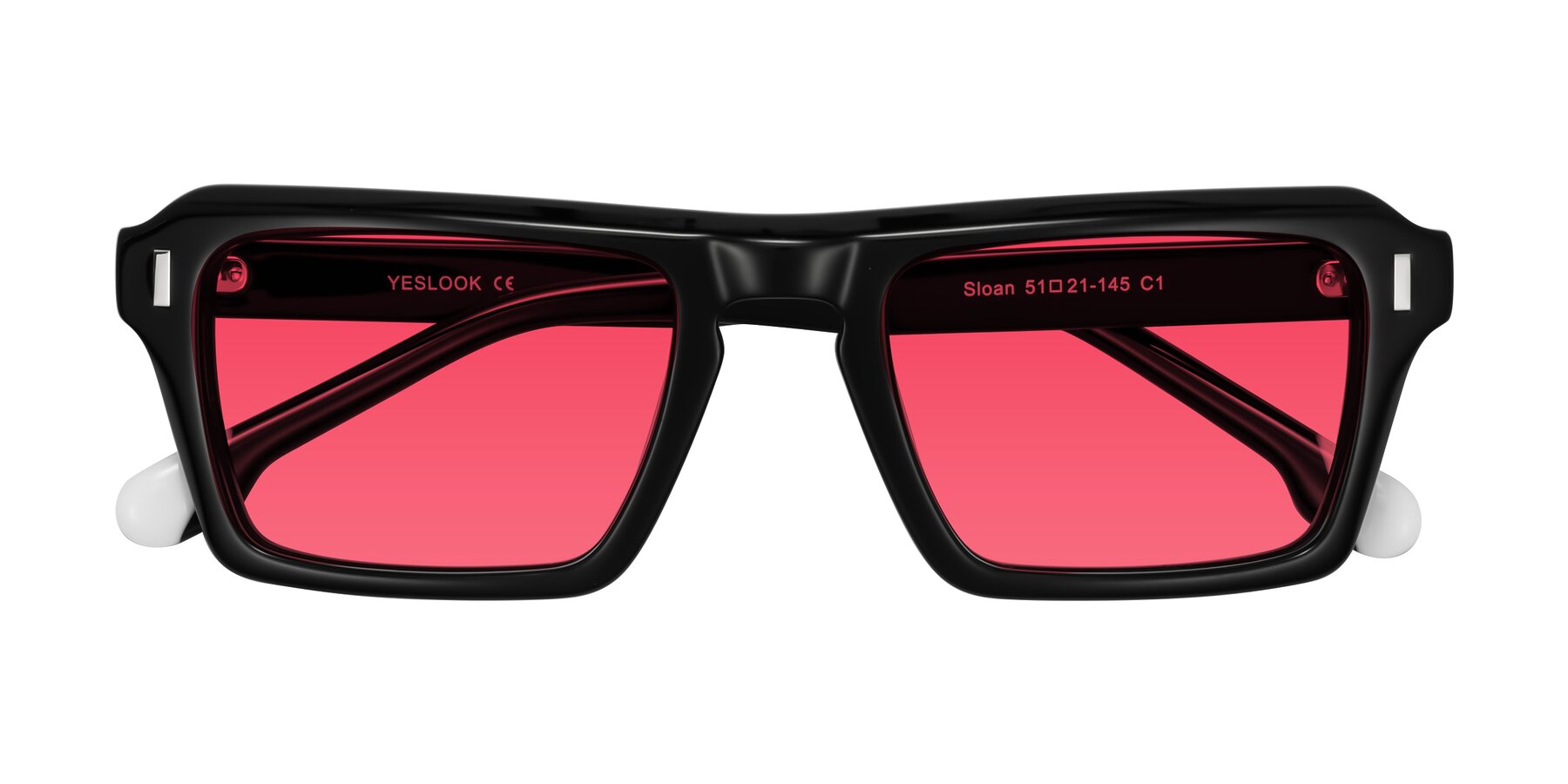 Folded Front of Sloan in Black with Red Tinted Lenses