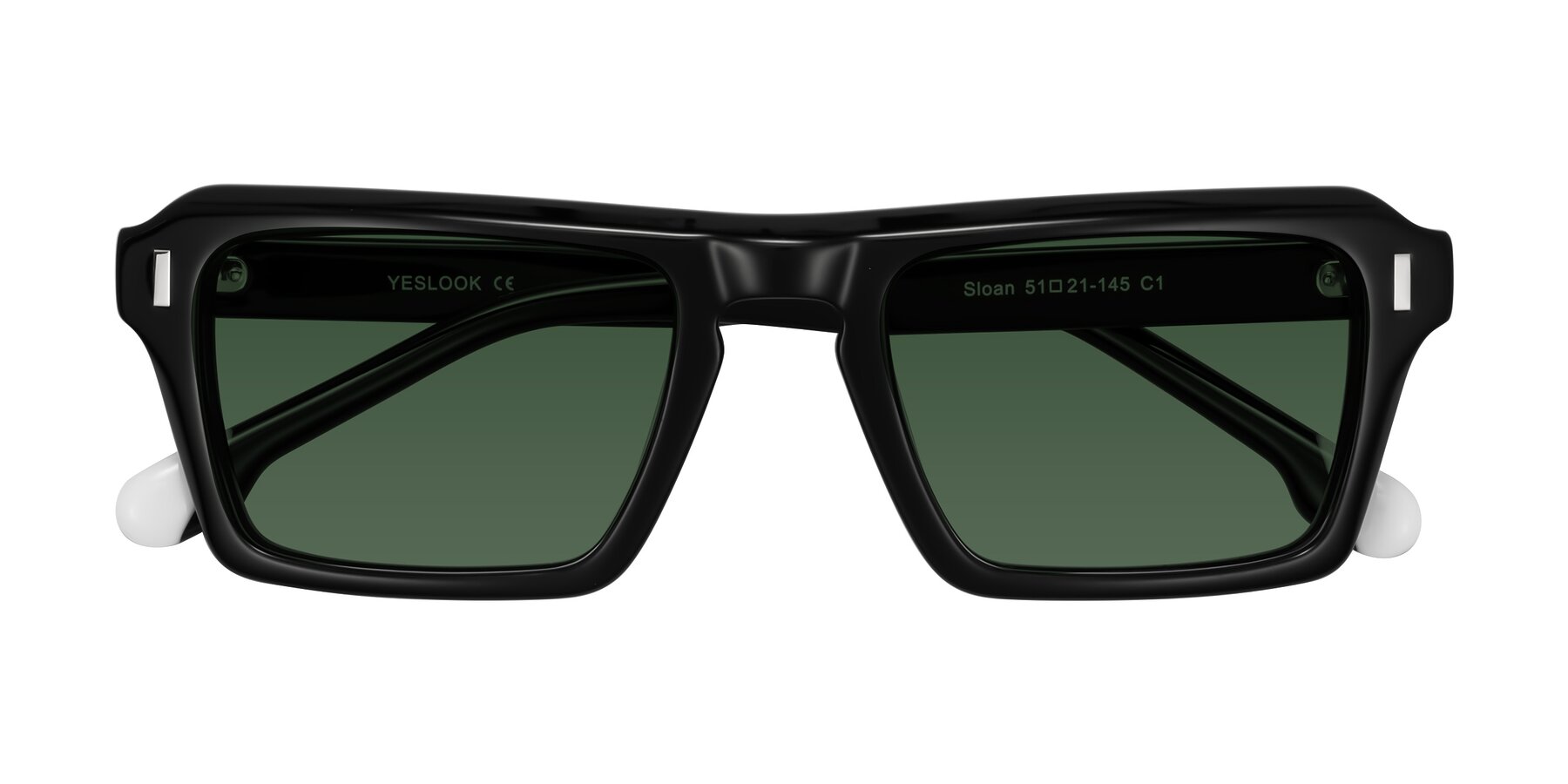 Folded Front of Sloan in Black with Green Tinted Lenses