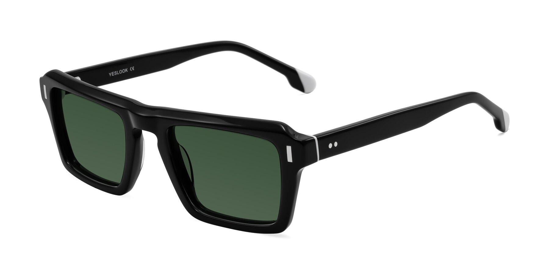 Angle of Sloan in Black with Green Tinted Lenses