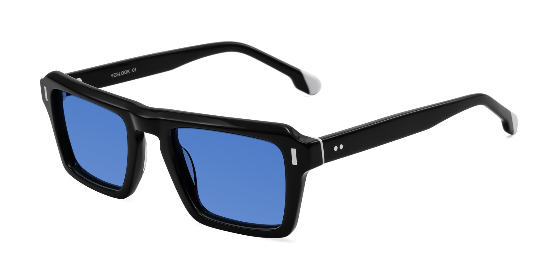Angle of Sloan in Black with Blue Tinted Lenses