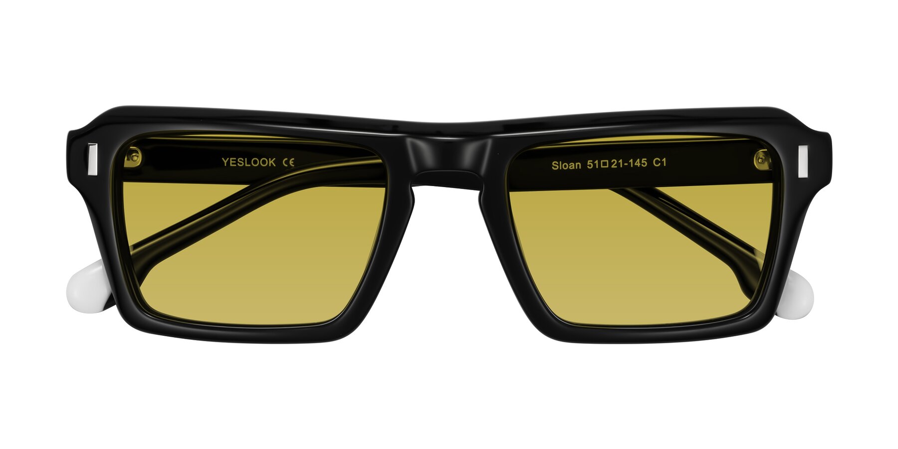 Folded Front of Sloan in Black with Champagne Tinted Lenses