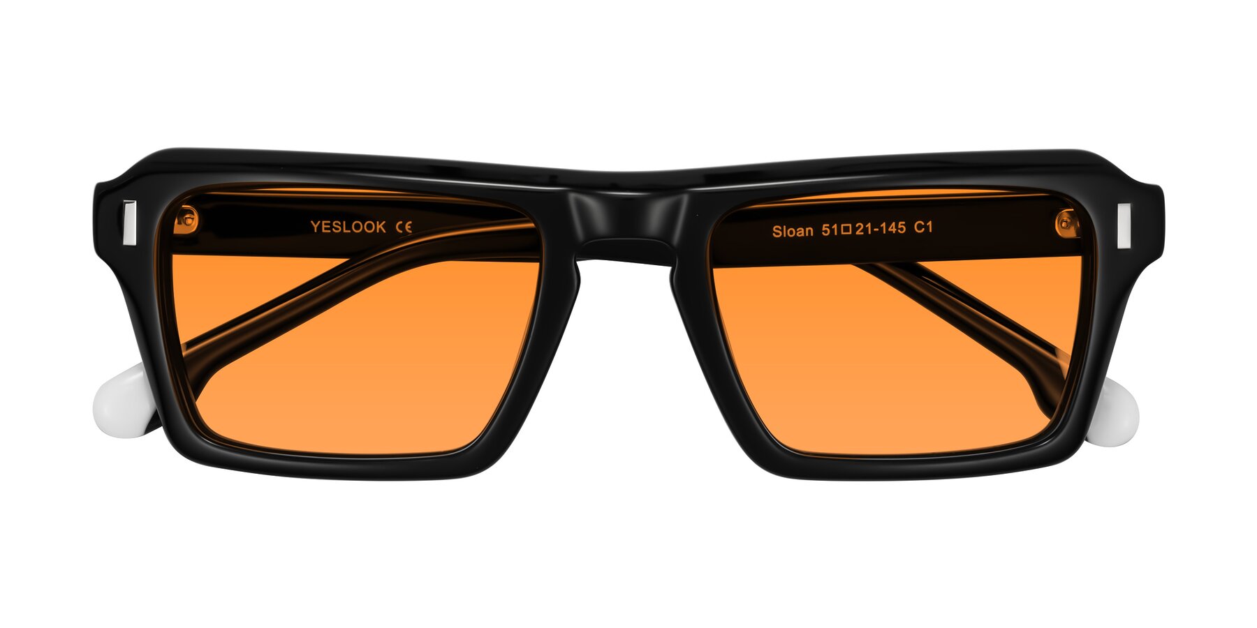 Folded Front of Sloan in Black with Orange Tinted Lenses