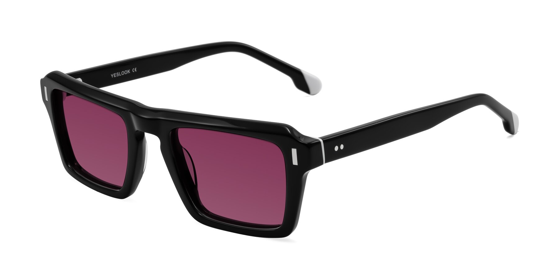 Angle of Sloan in Black with Wine Tinted Lenses
