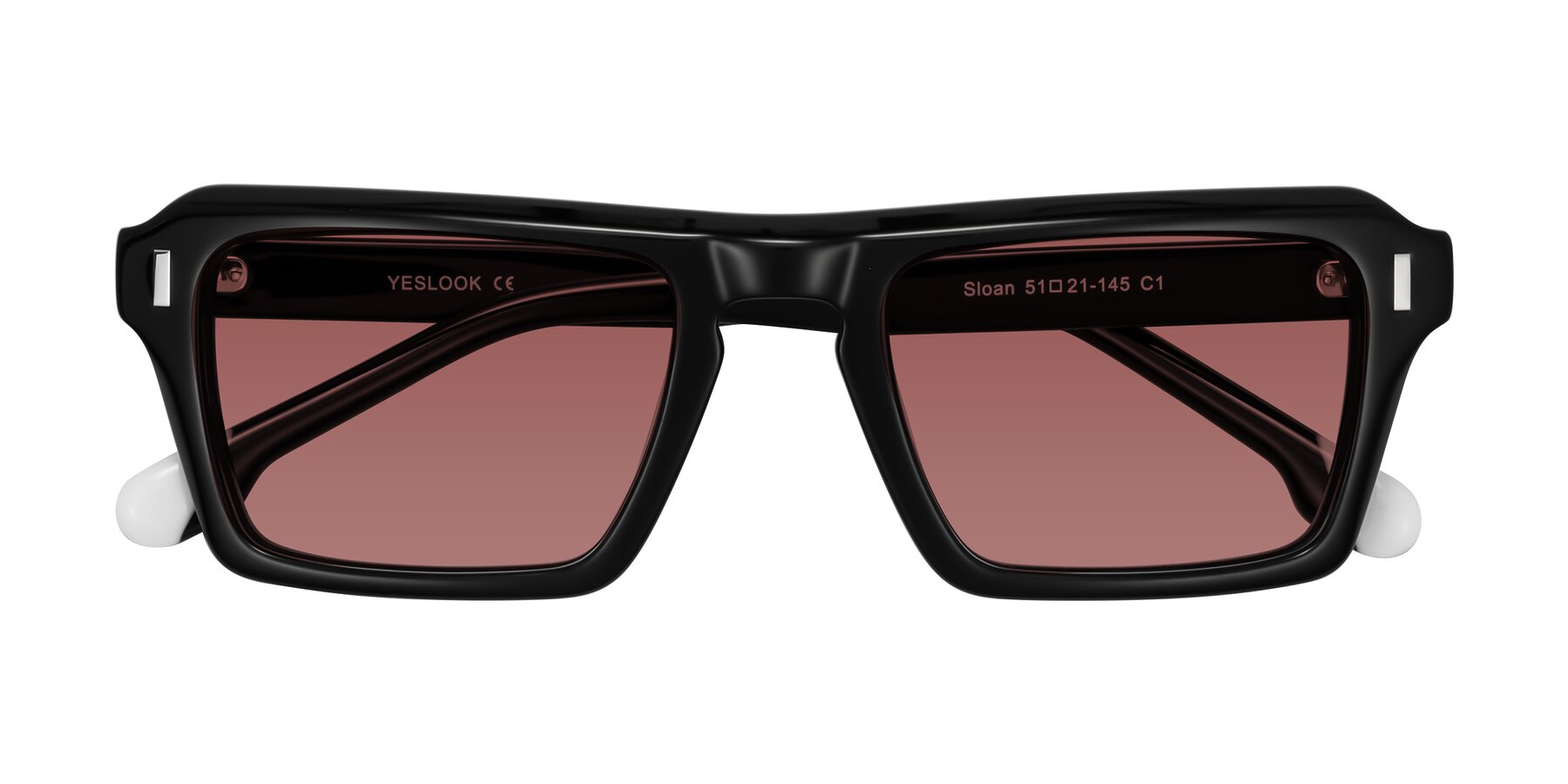 Folded Front of Sloan in Black with Garnet Tinted Lenses