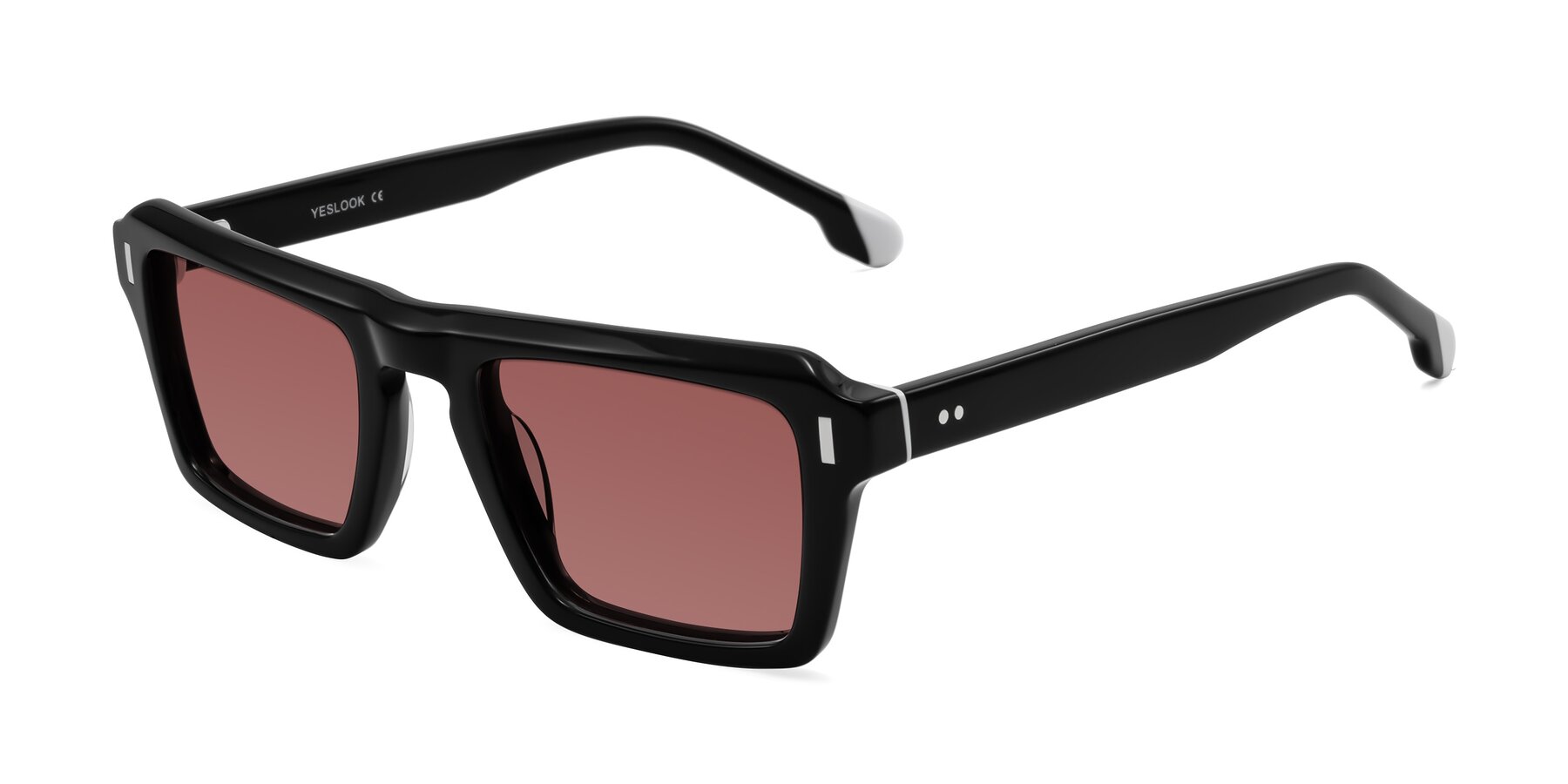 Angle of Sloan in Black with Garnet Tinted Lenses