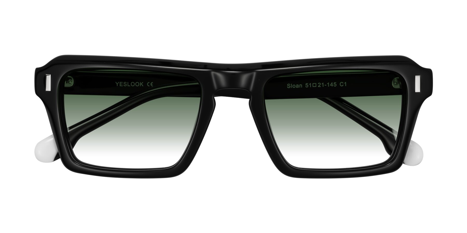 Folded Front of Sloan in Black with Green Gradient Lenses