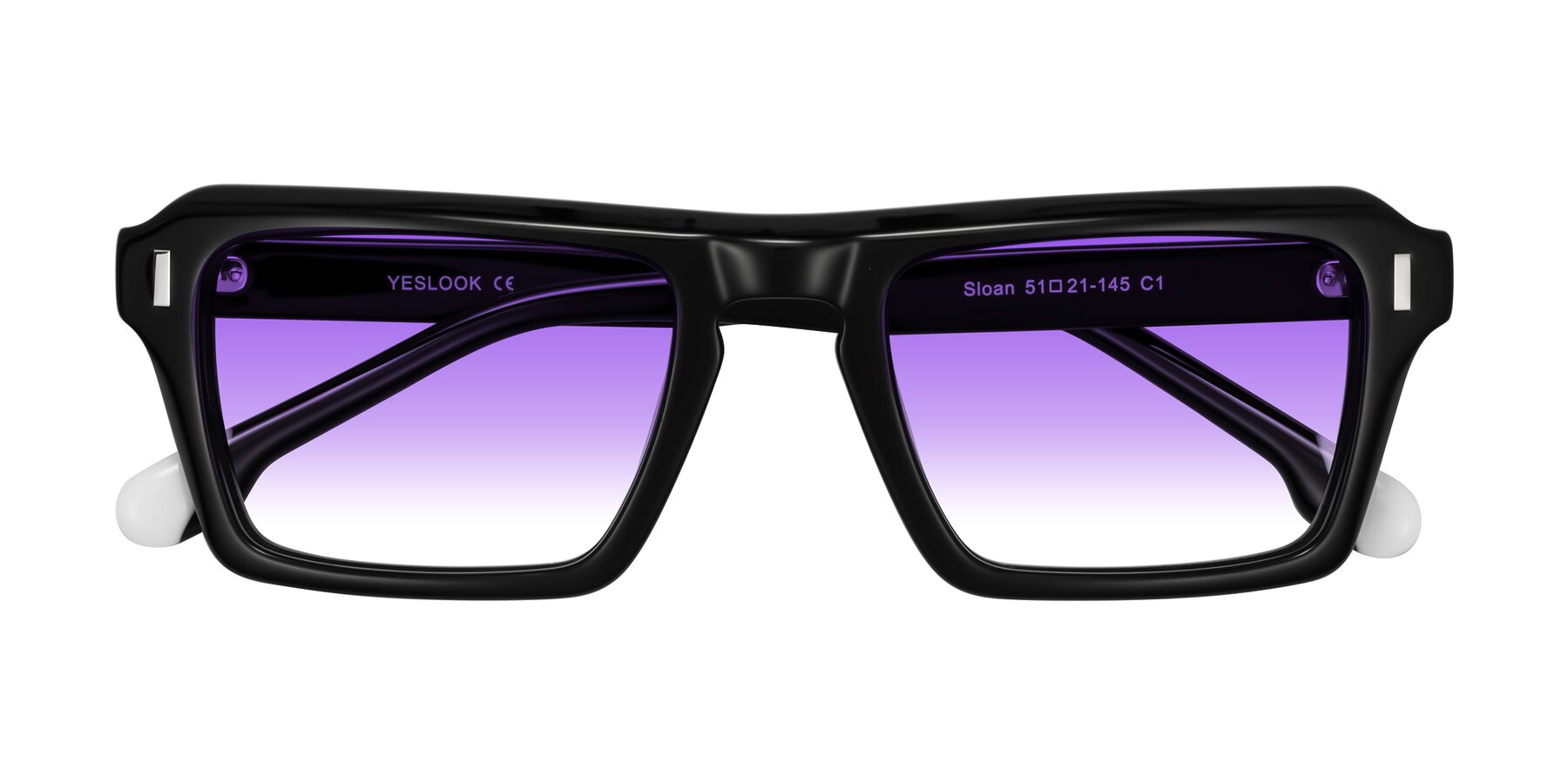 Folded Front of Sloan in Black with Purple Gradient Lenses