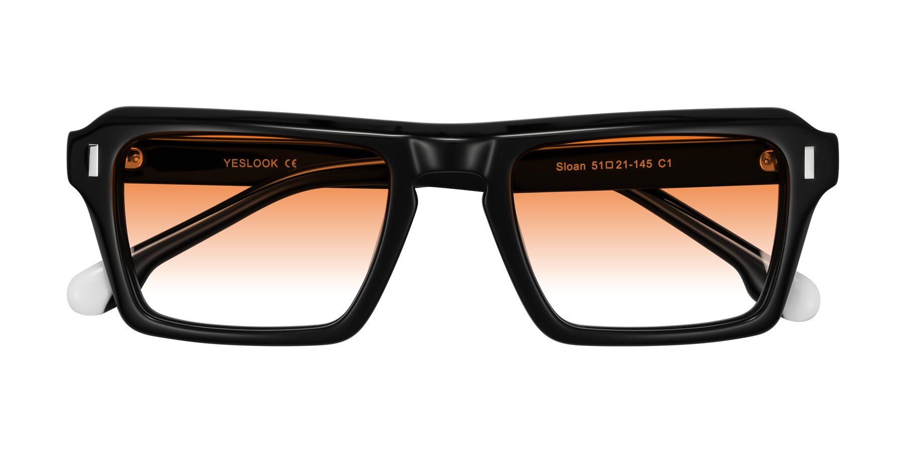 Folded Front of Sloan in Black with Orange Gradient Lenses