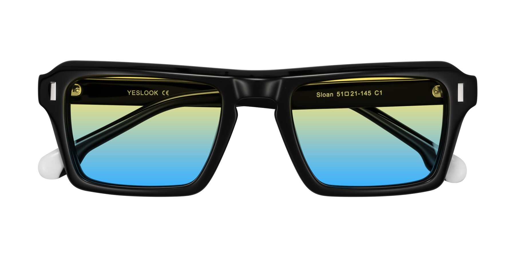 Folded Front of Sloan in Black with Yellow / Blue Gradient Lenses