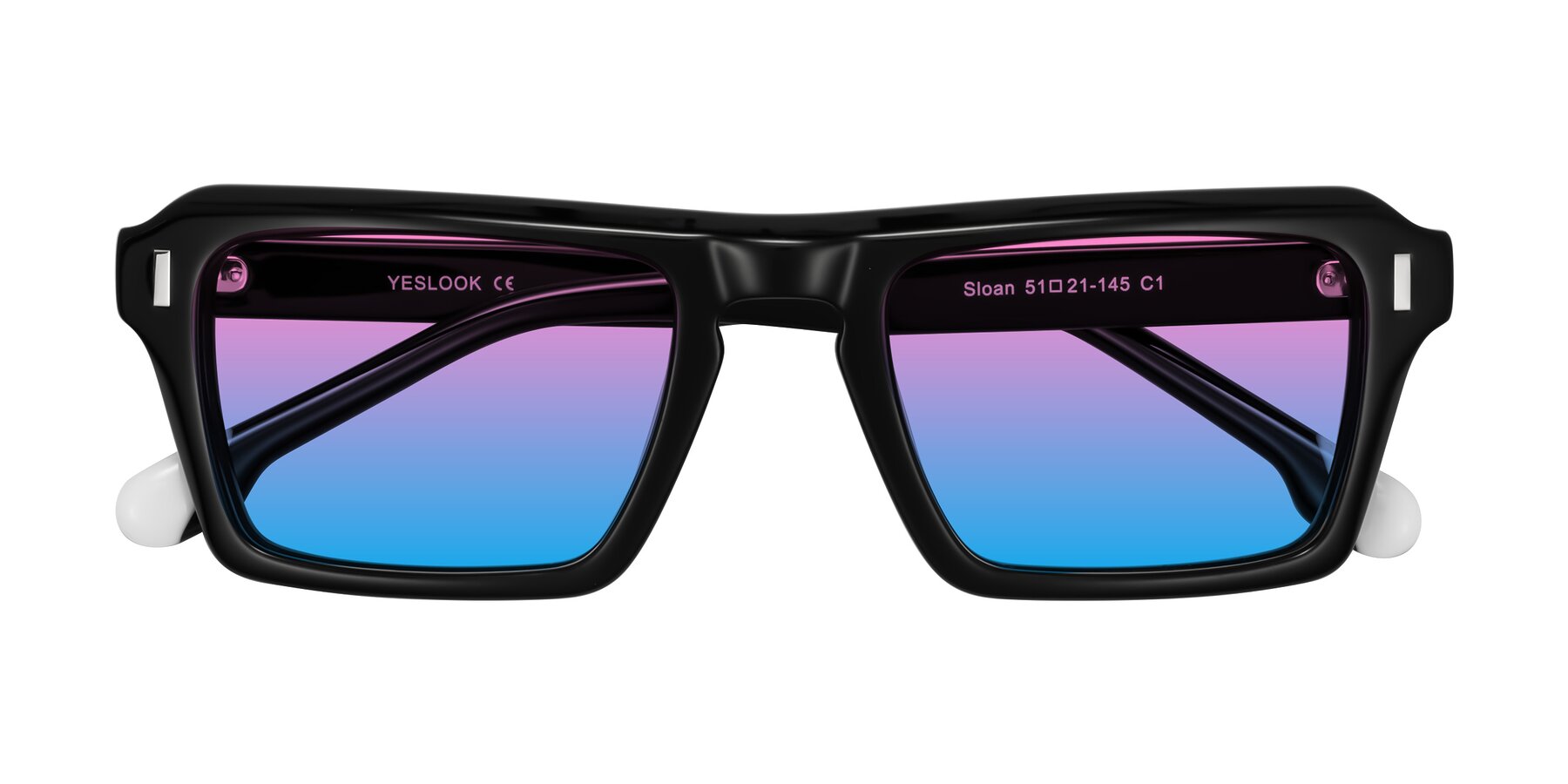 Folded Front of Sloan in Black with Pink / Blue Gradient Lenses