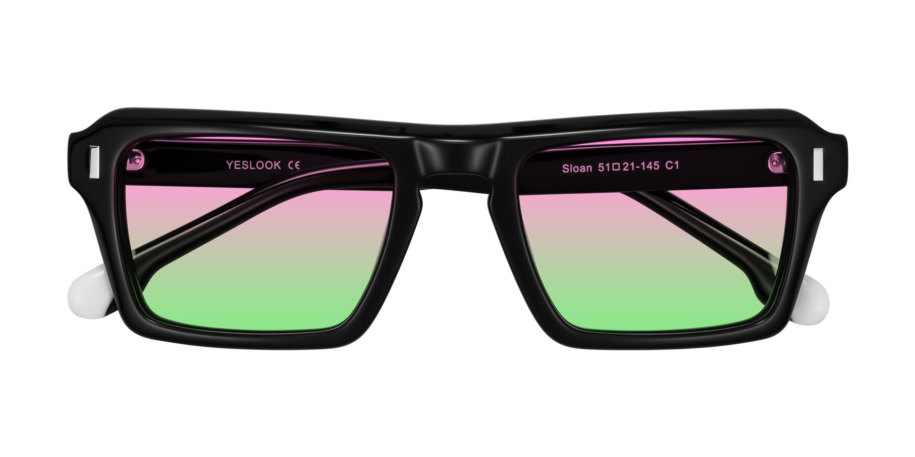 Folded Front of Sloan in Black with Pink / Green Gradient Lenses