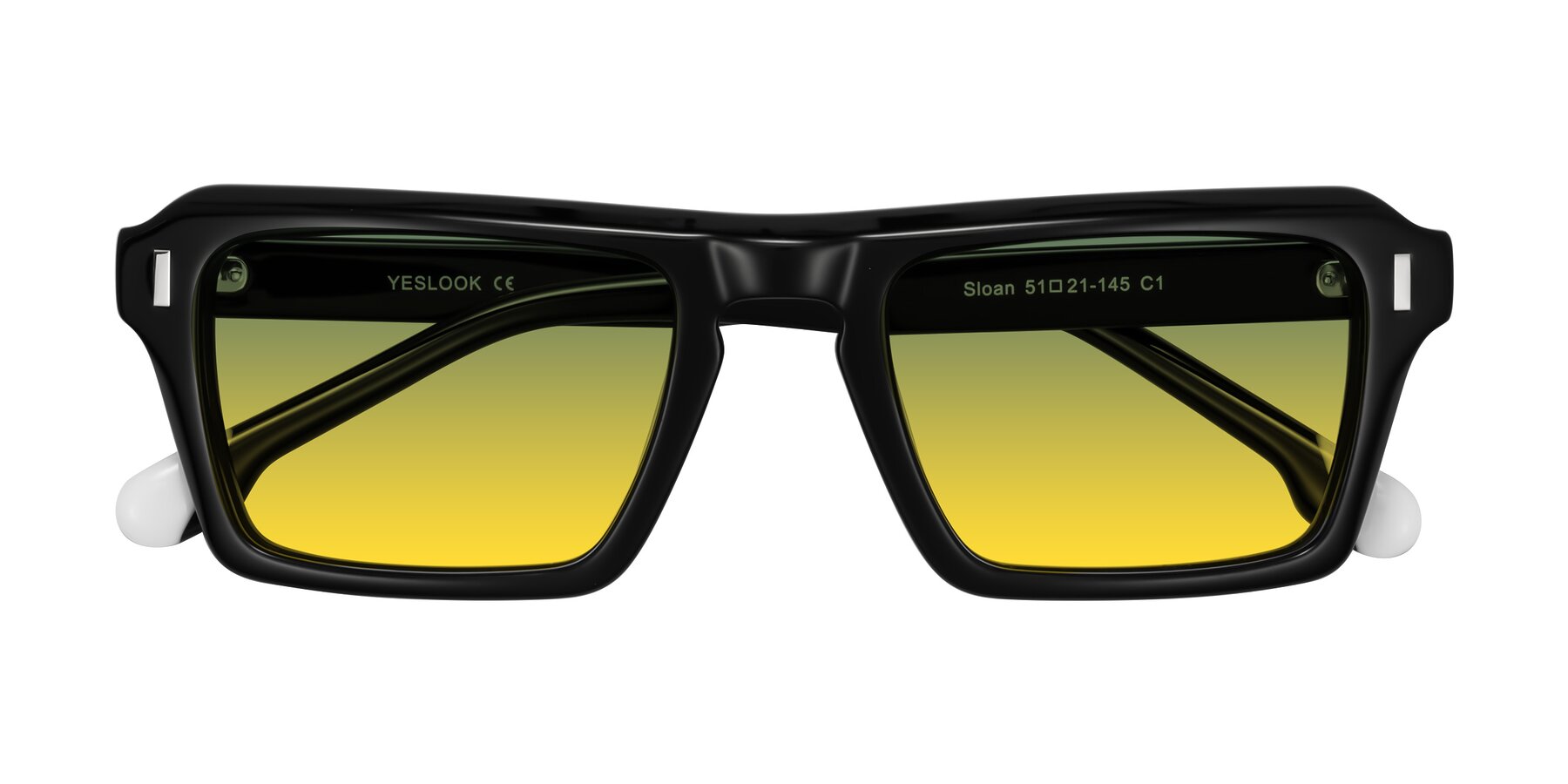 Folded Front of Sloan in Black with Green / Yellow Gradient Lenses