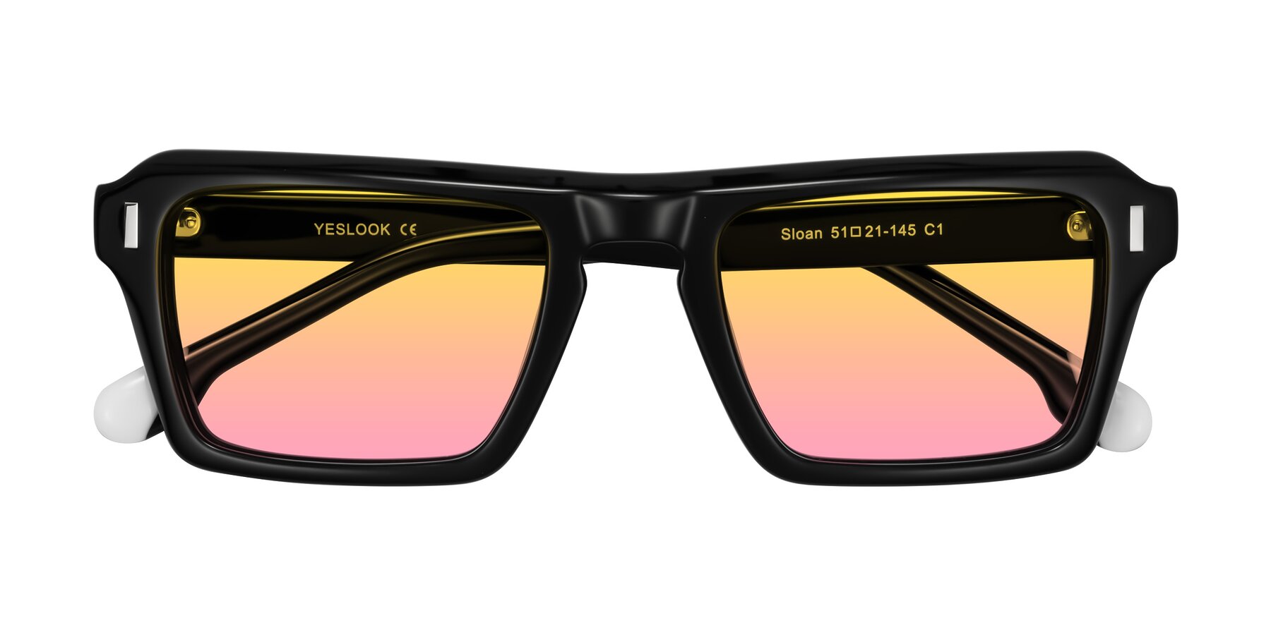 Folded Front of Sloan in Black with Yellow / Pink Gradient Lenses