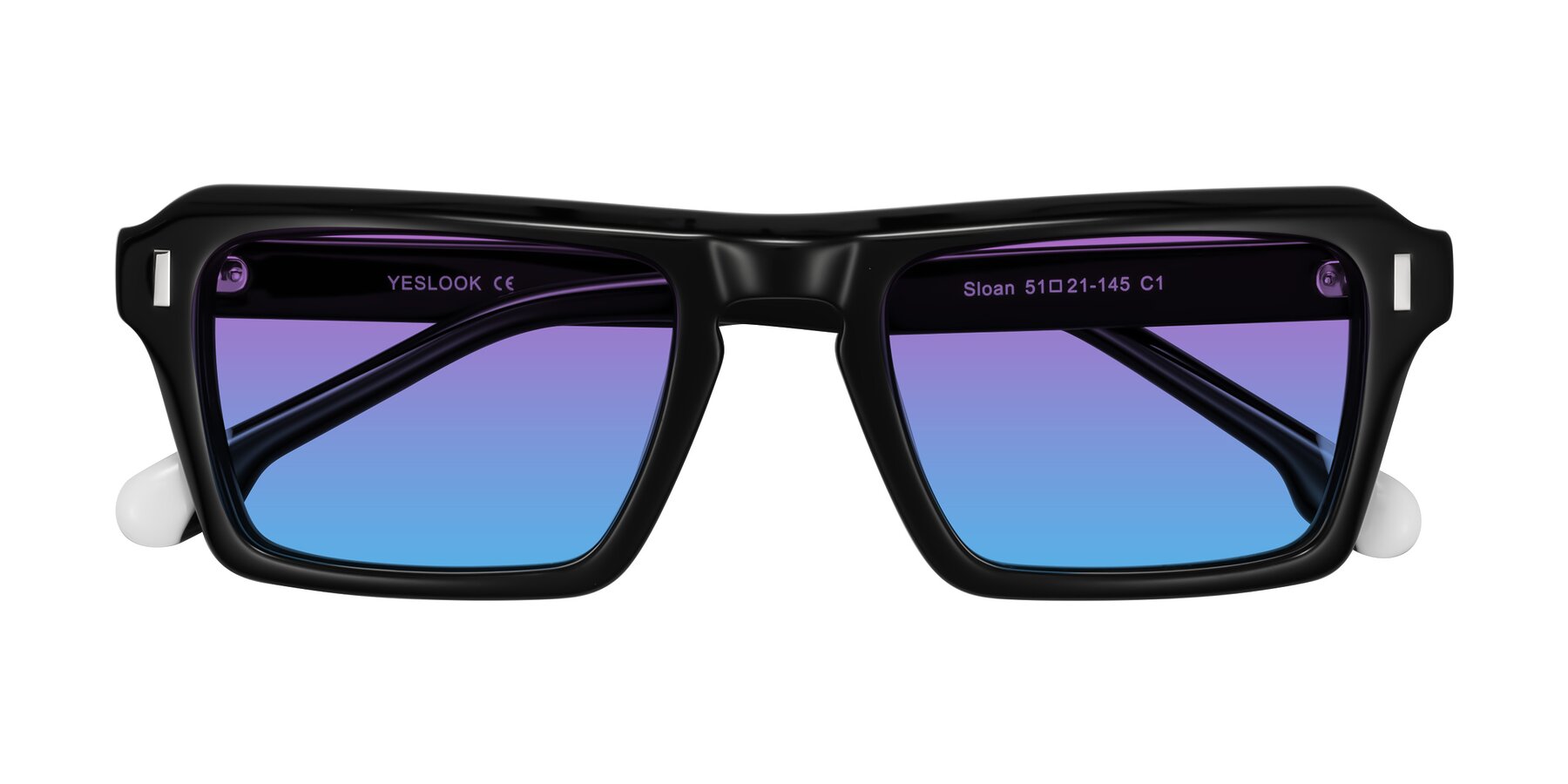 Folded Front of Sloan in Black with Purple / Blue Gradient Lenses