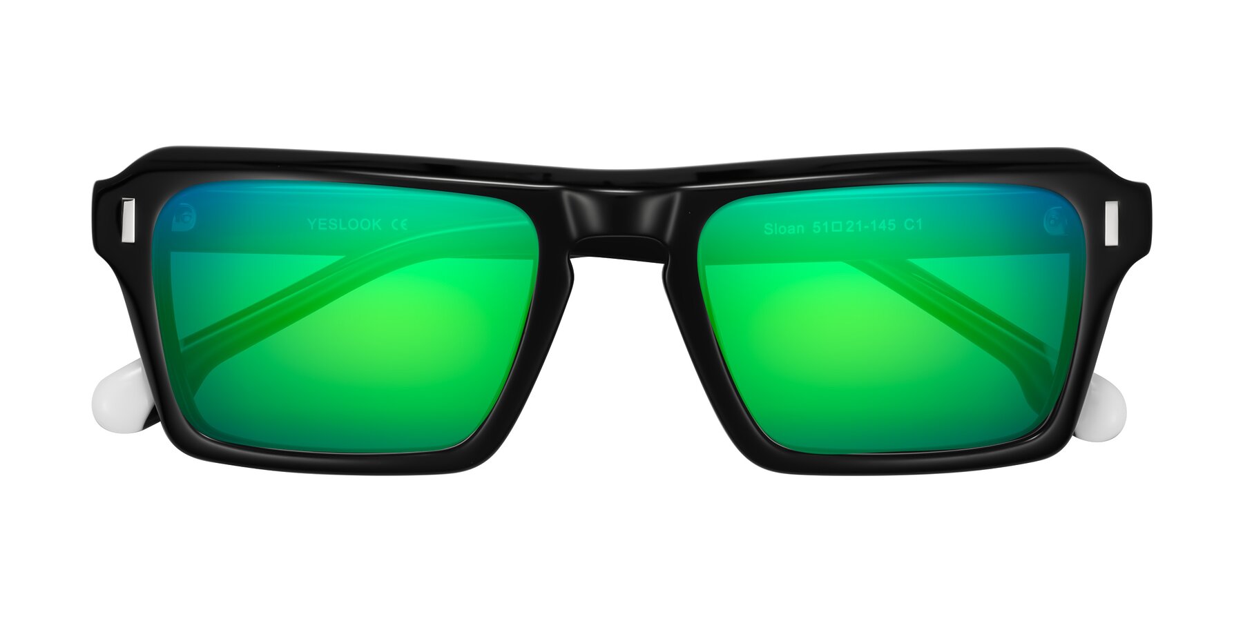 Folded Front of Sloan in Black with Green Mirrored Lenses