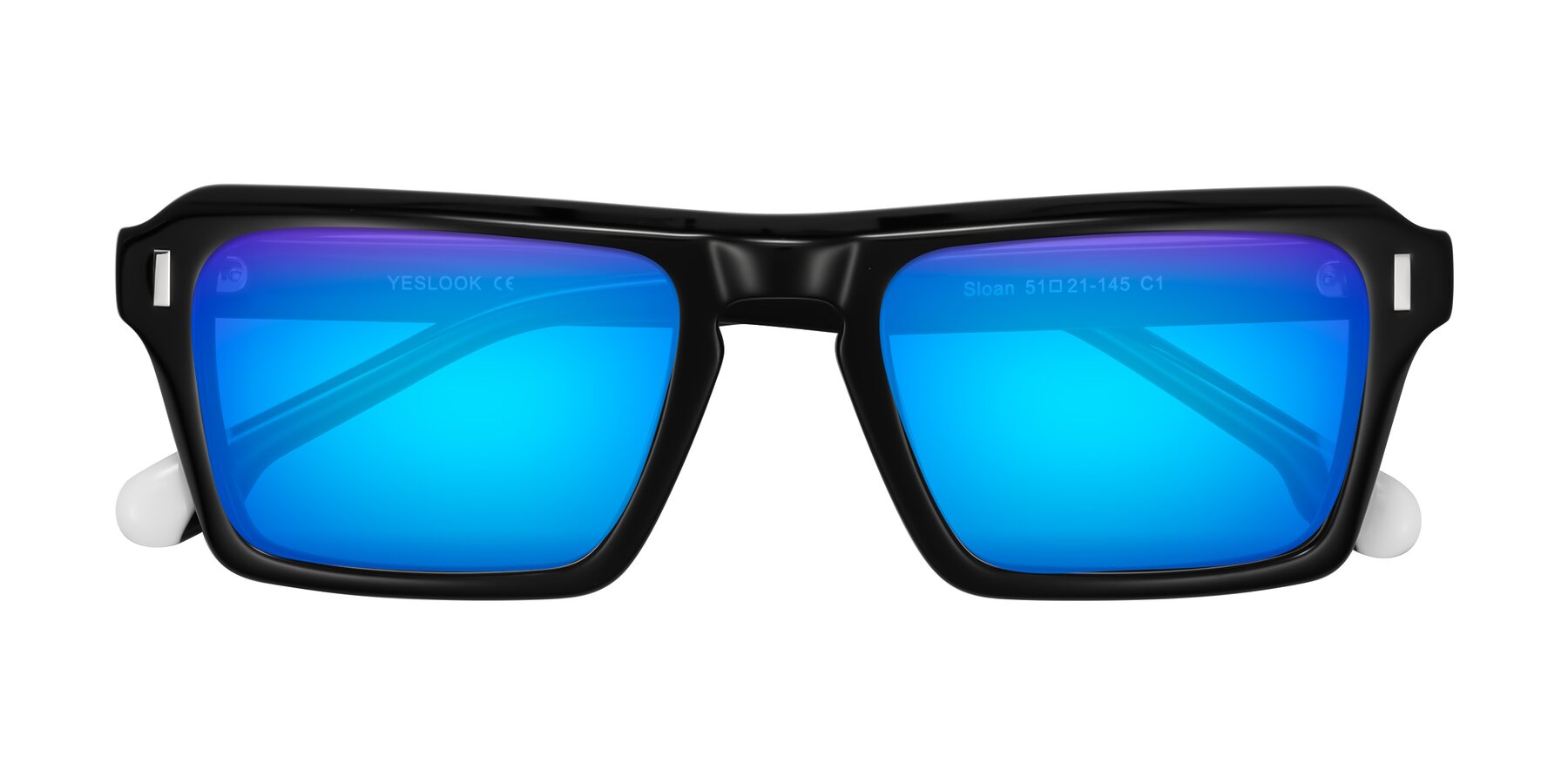 Folded Front of Sloan in Black with Blue Mirrored Lenses