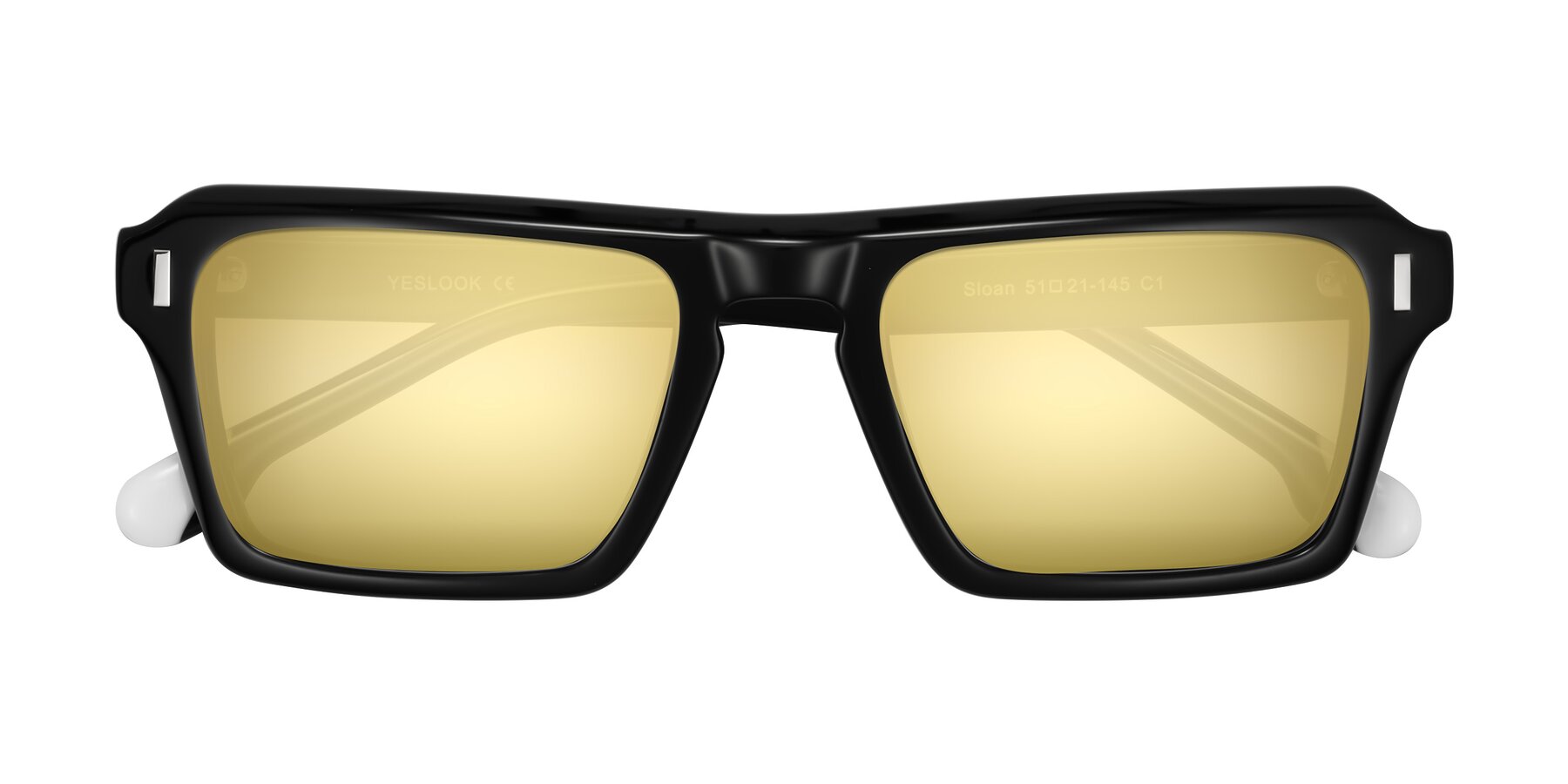 Folded Front of Sloan in Black with Gold Mirrored Lenses