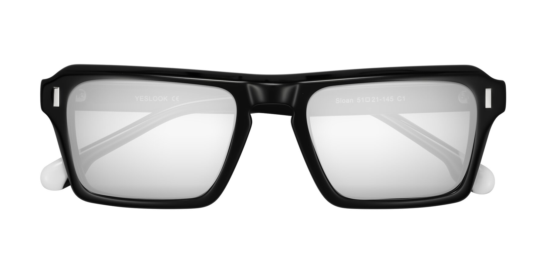 Folded Front of Sloan in Black with Silver Mirrored Lenses