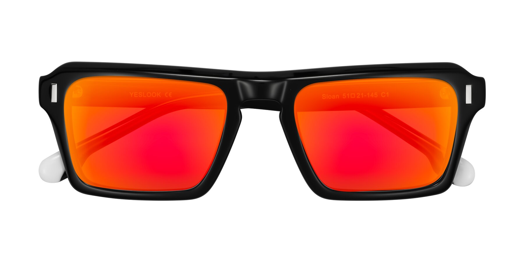 Folded Front of Sloan in Black with Red Gold Mirrored Lenses