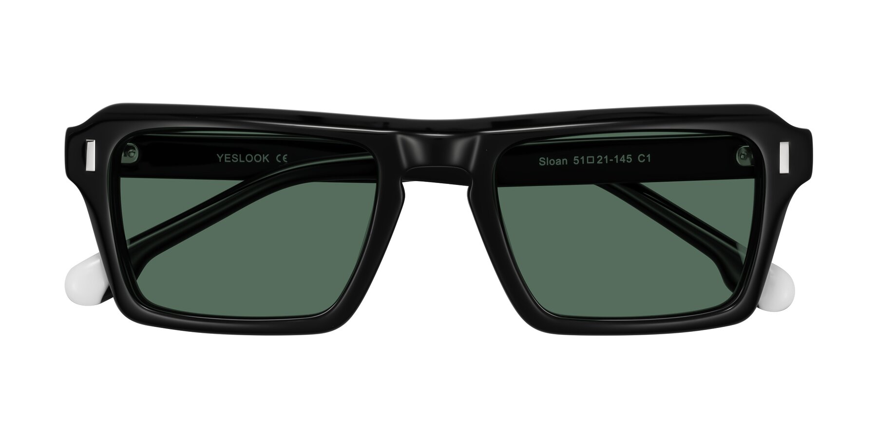 Folded Front of Sloan in Black with Green Polarized Lenses
