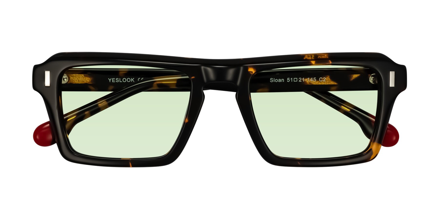 Folded Front of Sloan in Tortoise with Light Green Tinted Lenses