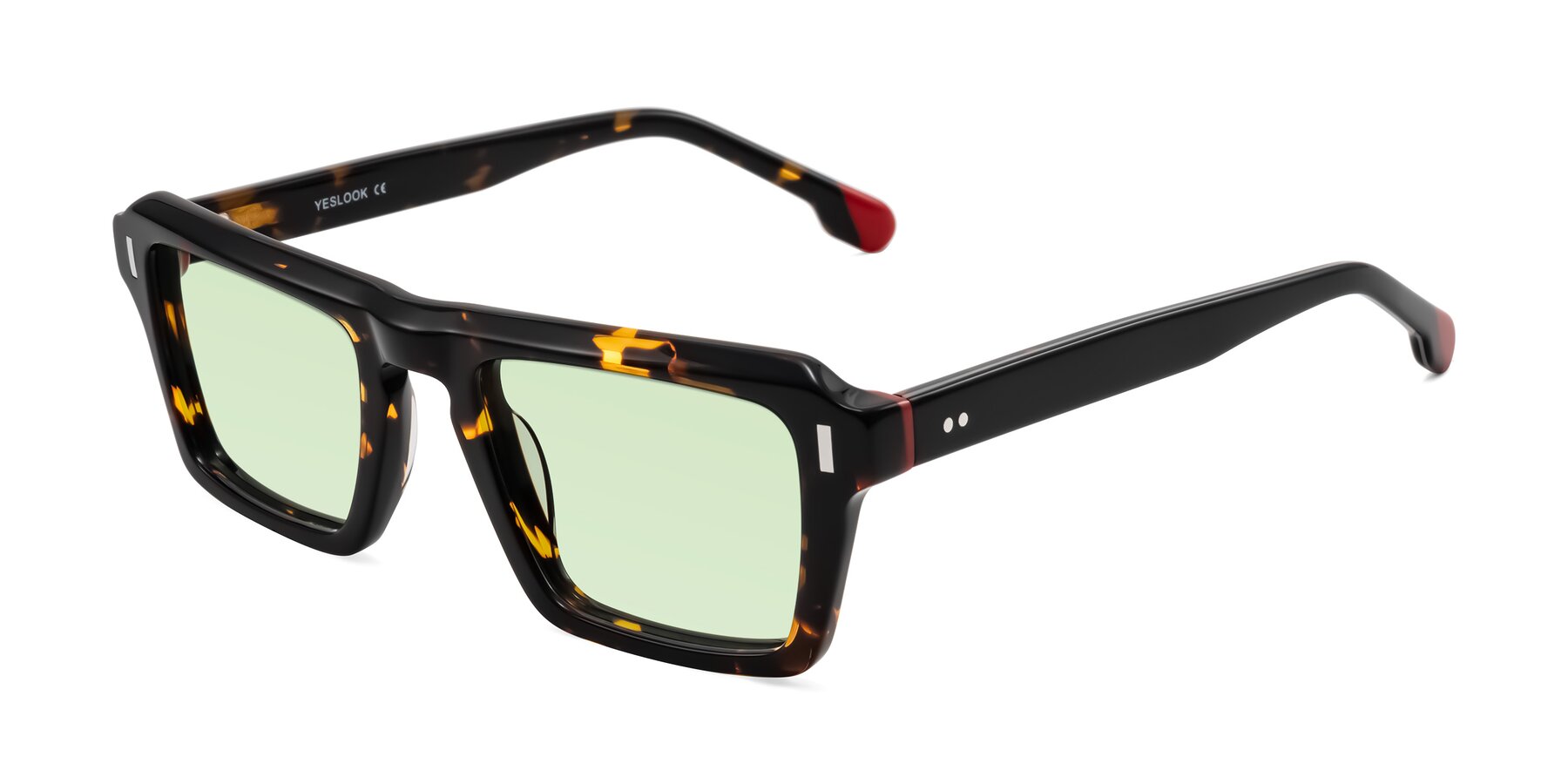 Angle of Sloan in Tortoise with Light Green Tinted Lenses