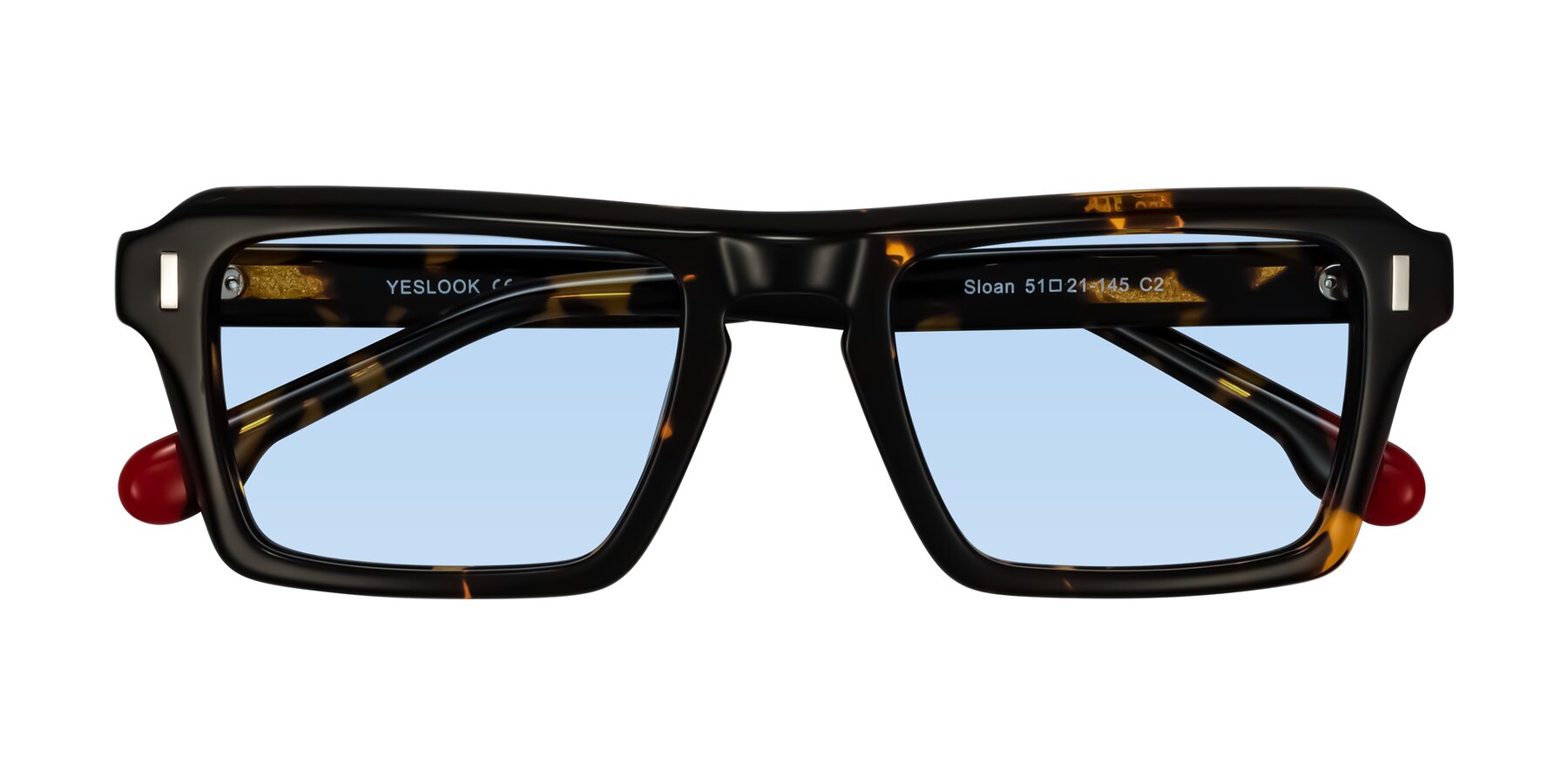 Folded Front of Sloan in Tortoise with Light Blue Tinted Lenses