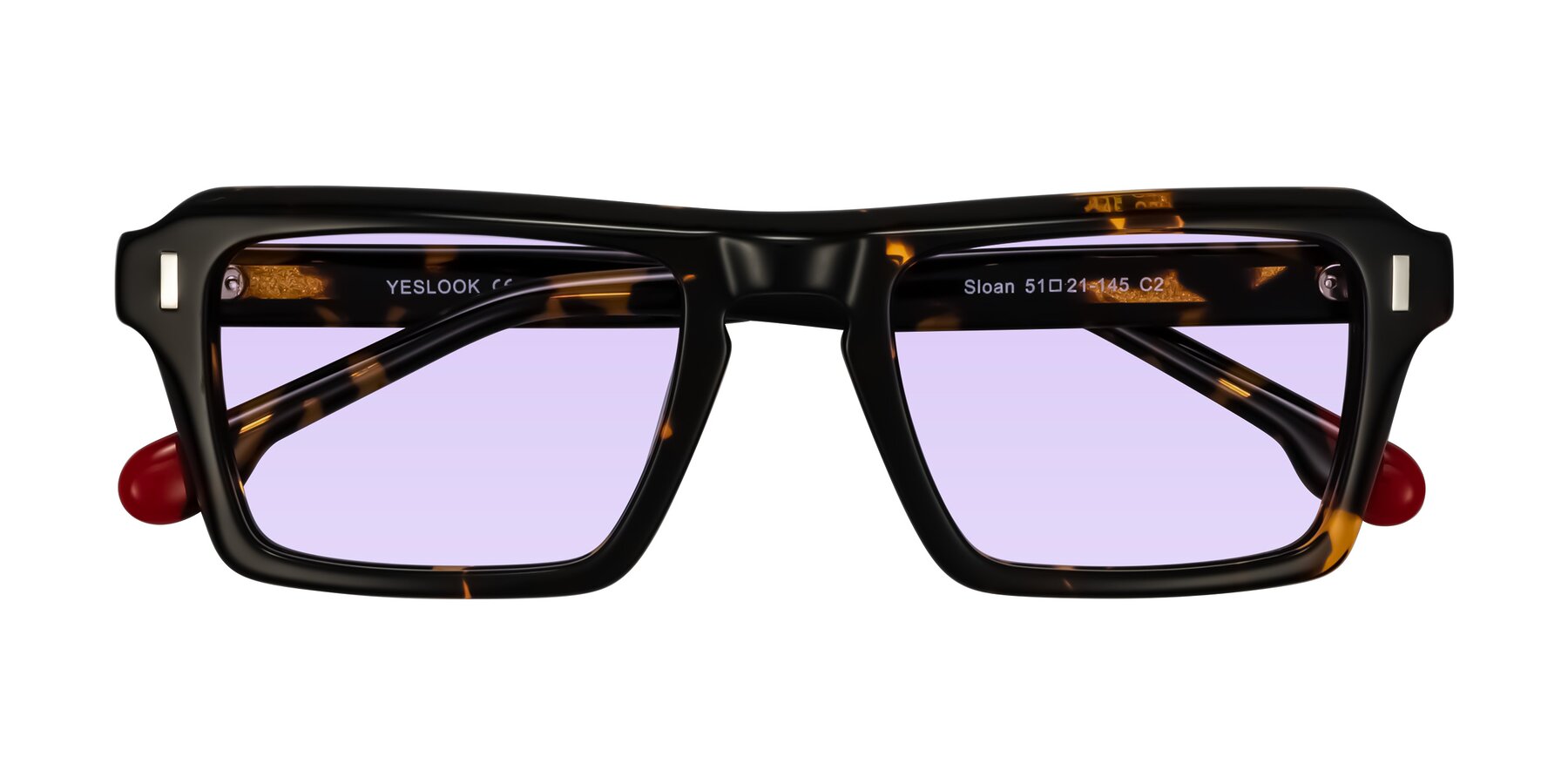 Folded Front of Sloan in Tortoise with Light Purple Tinted Lenses