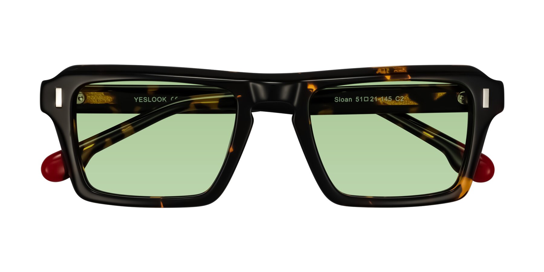 Folded Front of Sloan in Tortoise with Medium Green Tinted Lenses