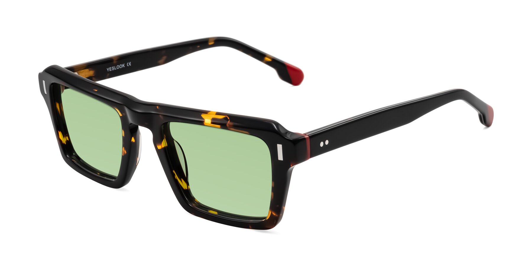 Angle of Sloan in Tortoise with Medium Green Tinted Lenses