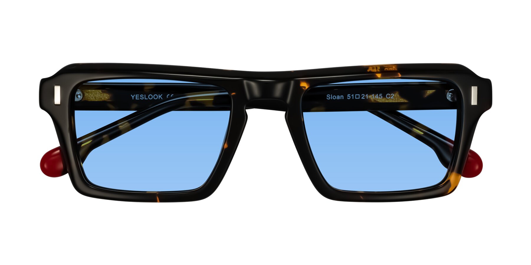 Folded Front of Sloan in Tortoise with Medium Blue Tinted Lenses