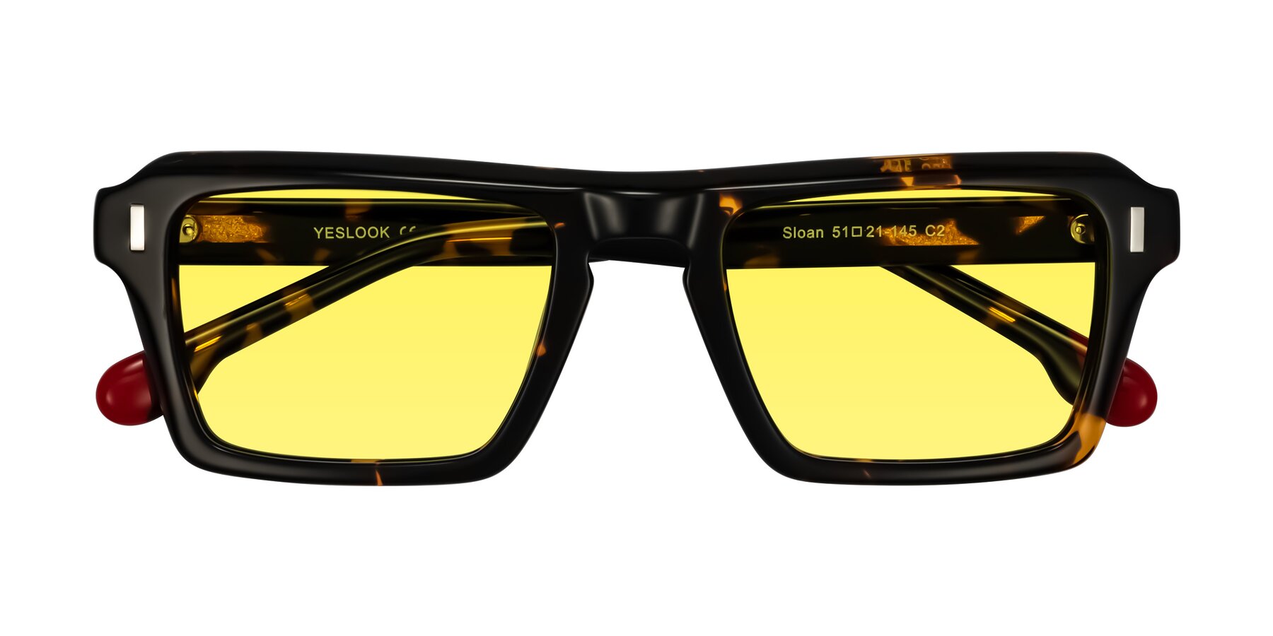 Folded Front of Sloan in Tortoise with Medium Yellow Tinted Lenses