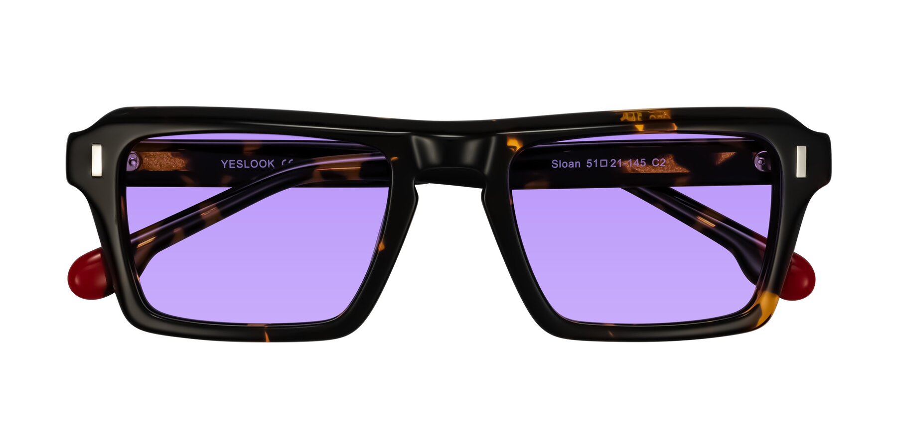 Folded Front of Sloan in Tortoise with Medium Purple Tinted Lenses