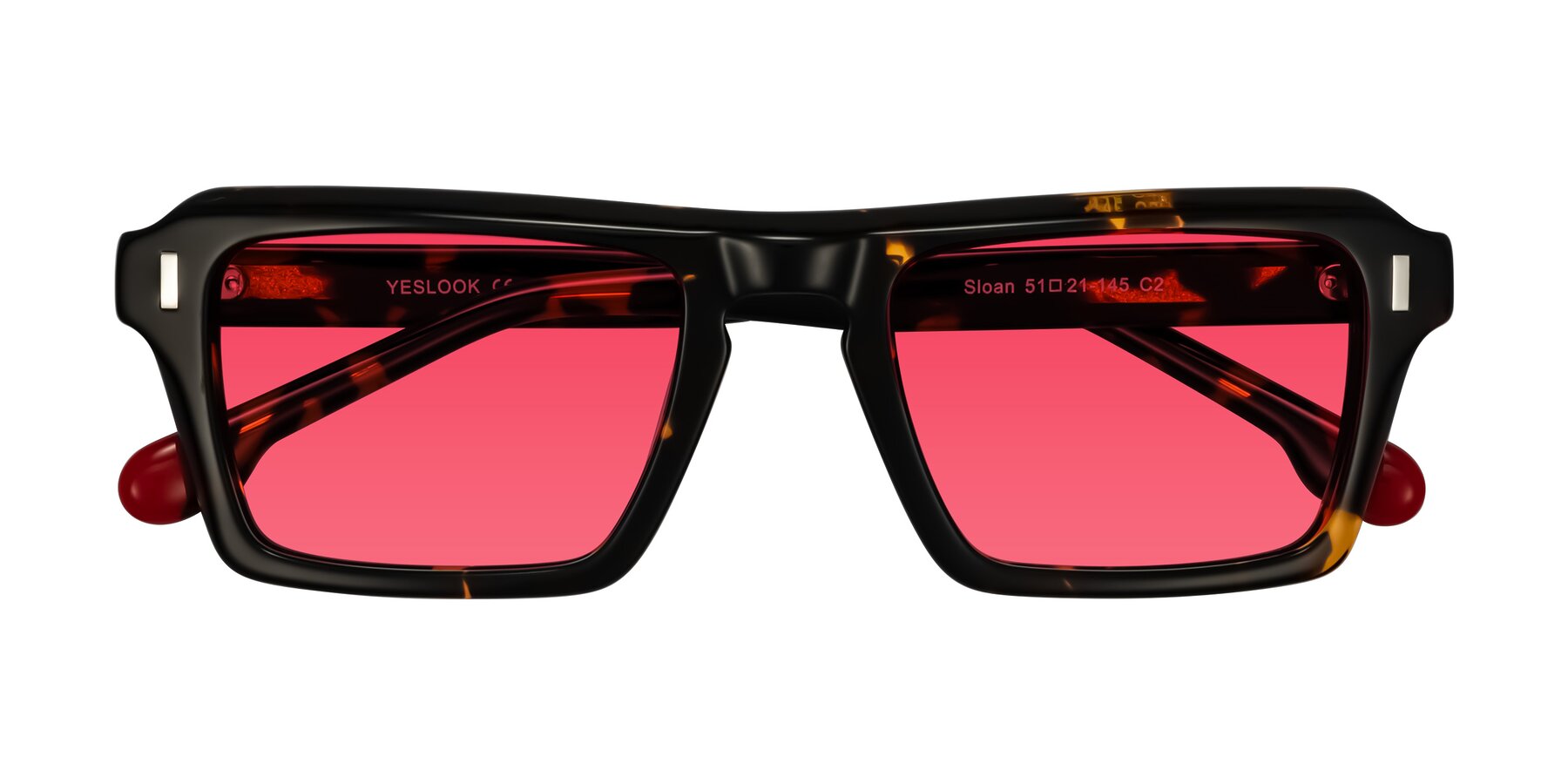 Folded Front of Sloan in Tortoise with Red Tinted Lenses
