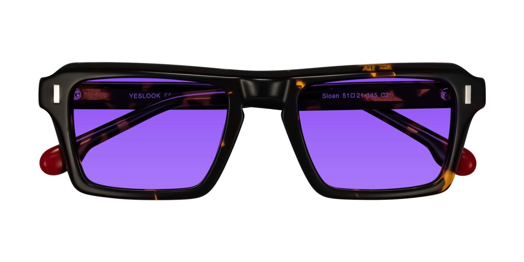 Folded Front of Sloan in Tortoise with Purple Tinted Lenses