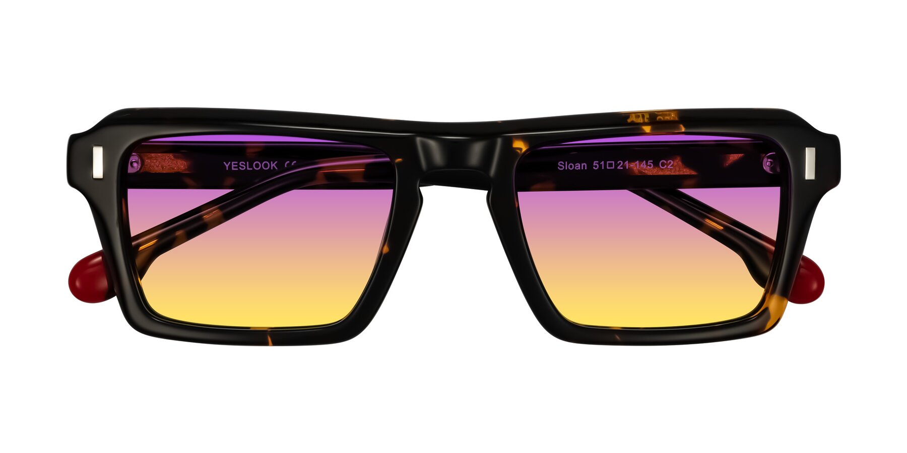 Folded Front of Sloan in Tortoise with Purple / Yellow Gradient Lenses