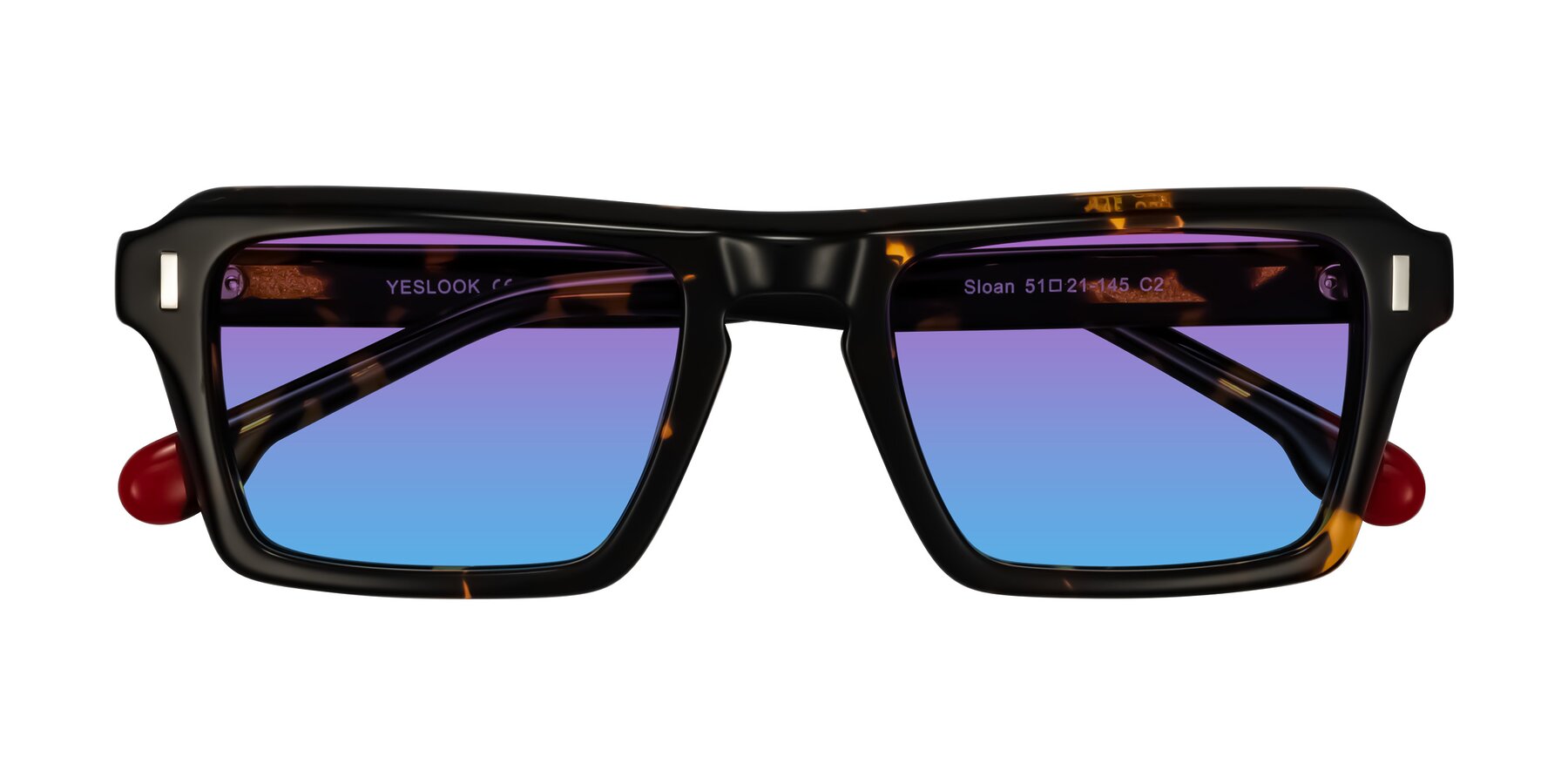 Folded Front of Sloan in Tortoise with Purple / Blue Gradient Lenses