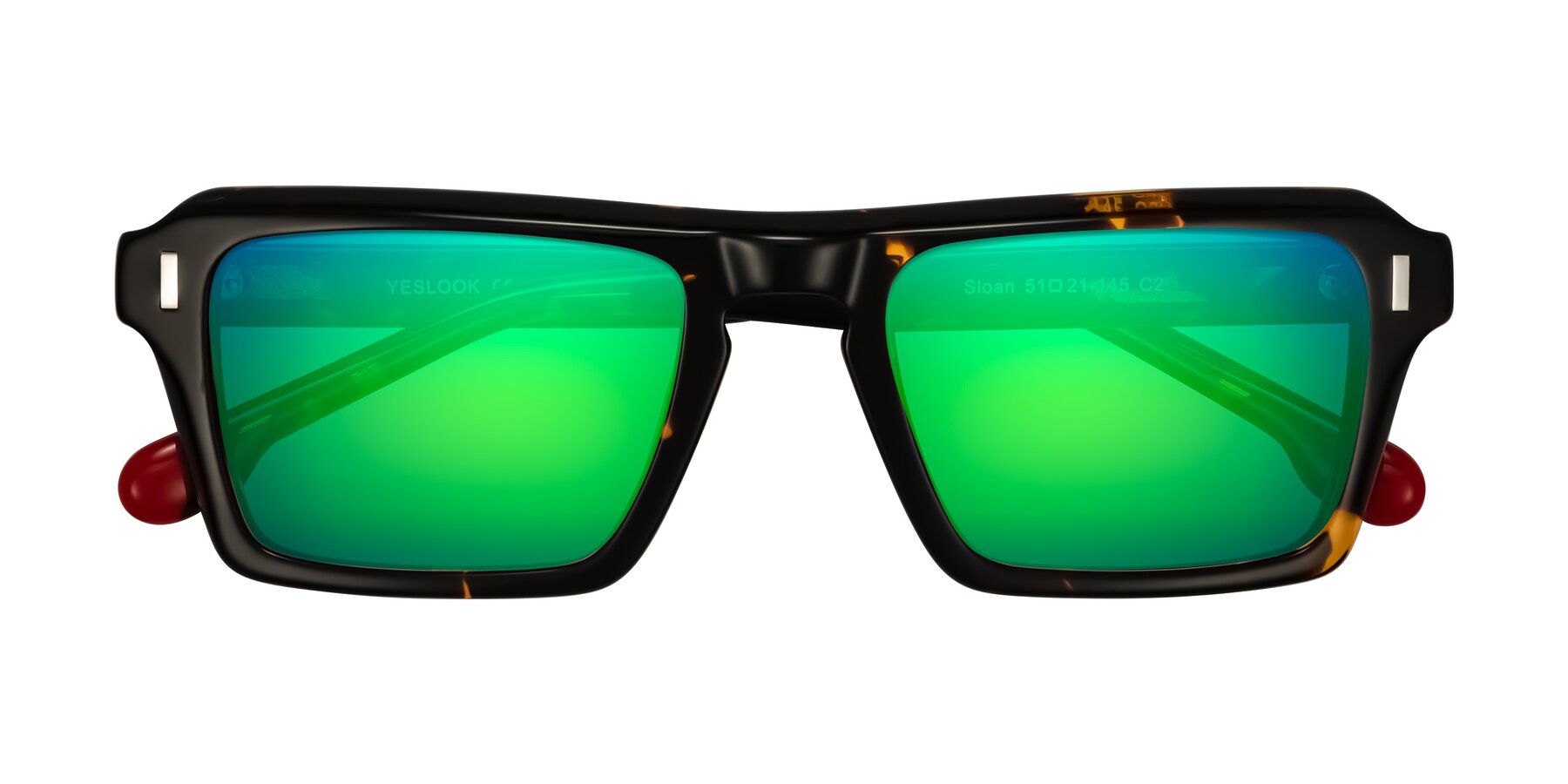 Folded Front of Sloan in Tortoise with Green Mirrored Lenses