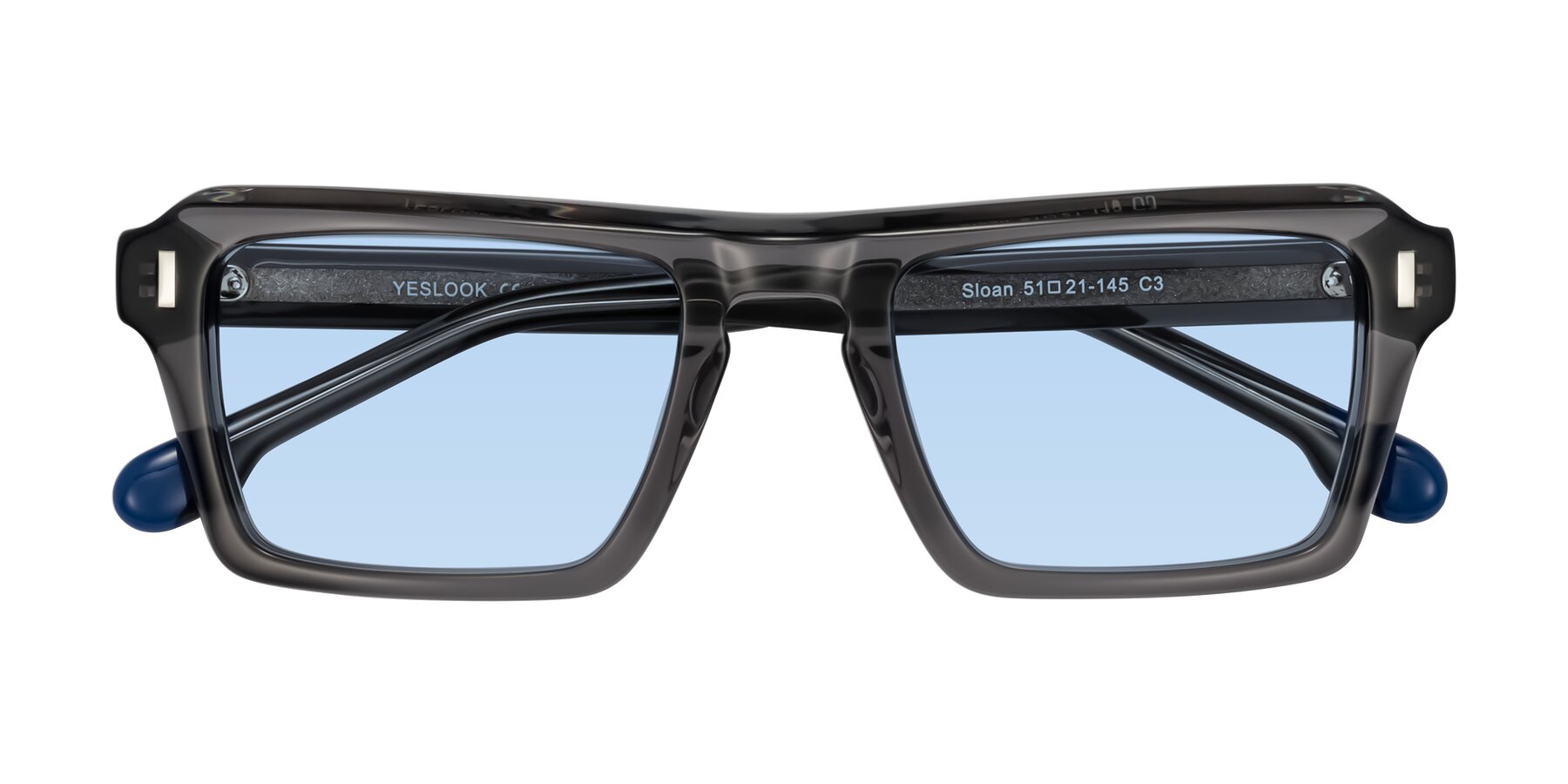 Folded Front of Sloan in Translucent Gray with Light Blue Tinted Lenses