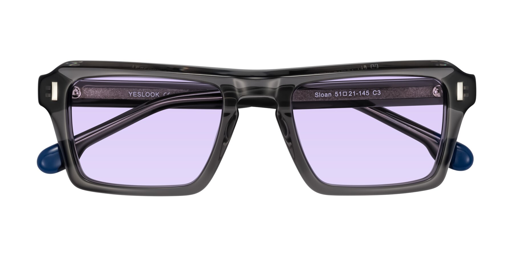 Folded Front of Sloan in Translucent Gray with Light Purple Tinted Lenses