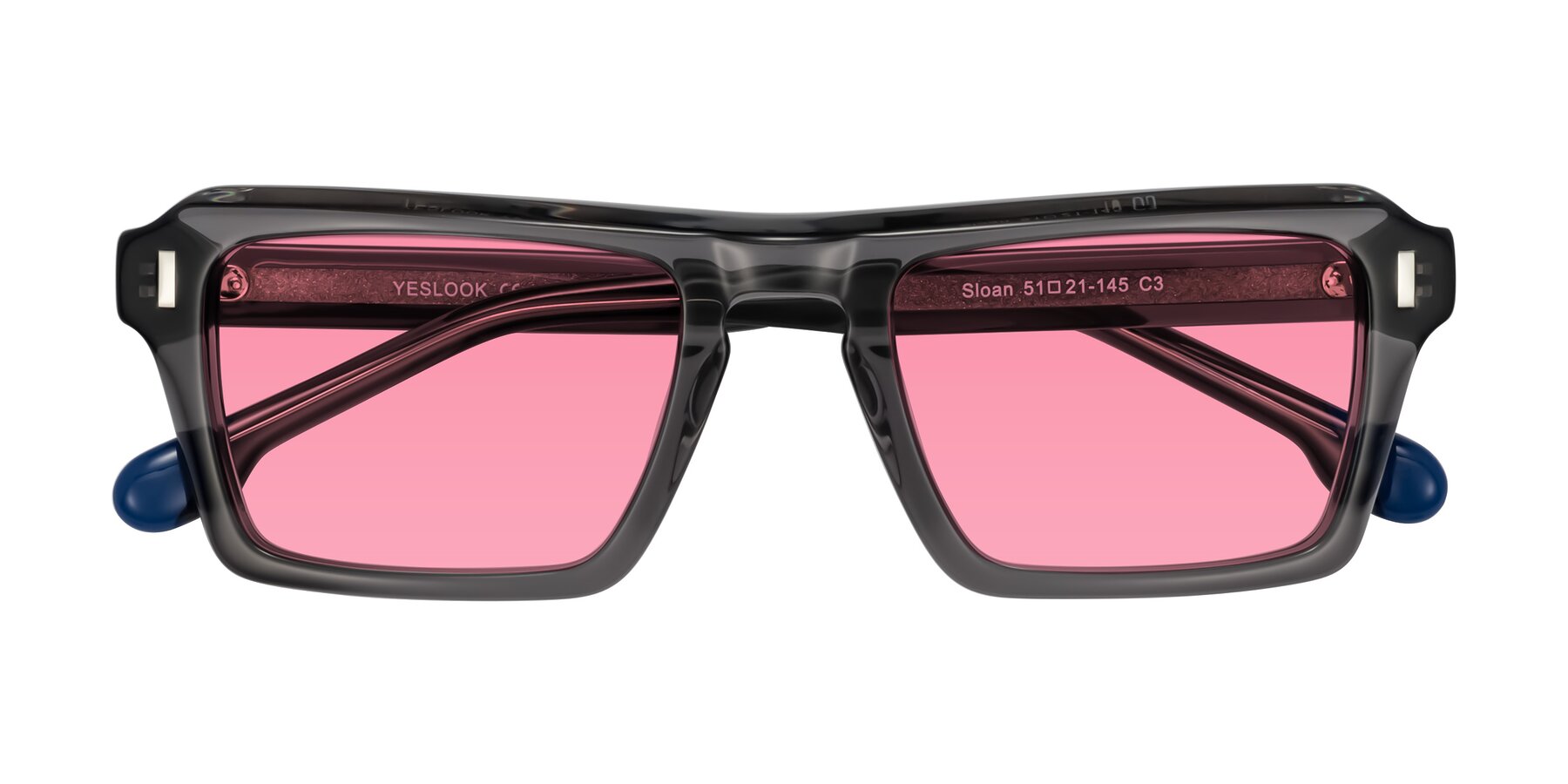 Folded Front of Sloan in Translucent Gray with Pink Tinted Lenses