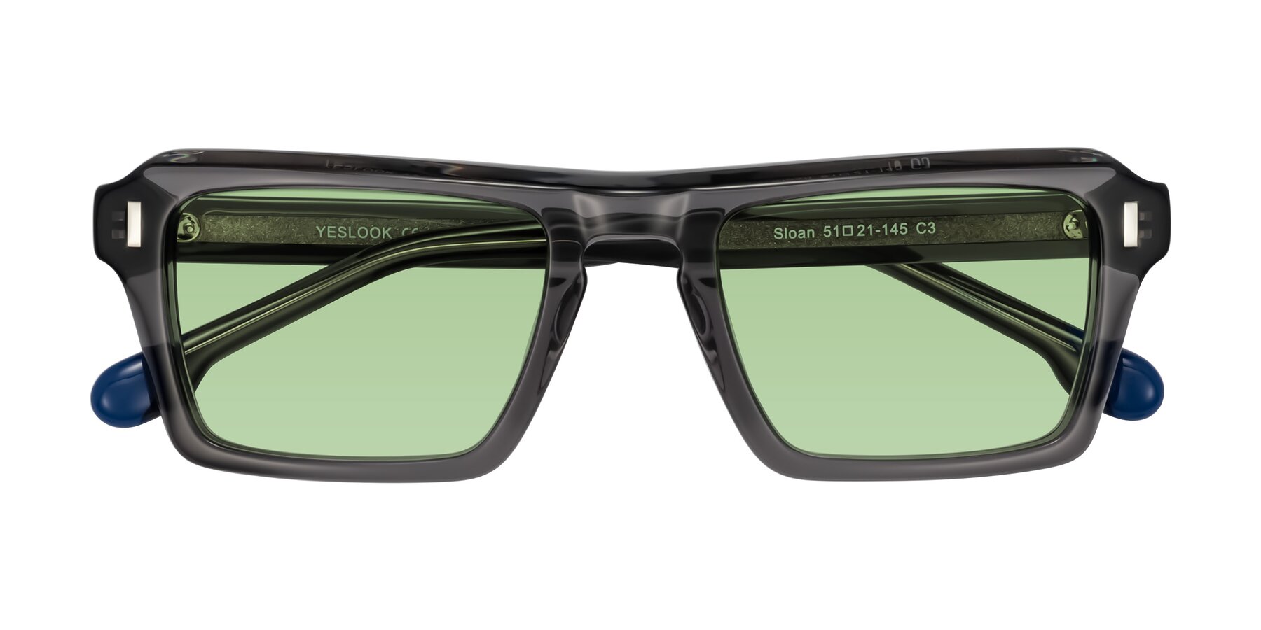 Folded Front of Sloan in Translucent Gray with Medium Green Tinted Lenses